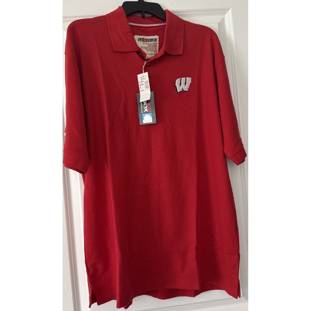 Pressbox Wisconsin Badgers Red Embroidered Logo Polo Men's XL Cotton‎ Blend Tags